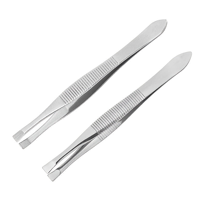 2pcs Precision Stainless Steel Eyebrow Tweezers