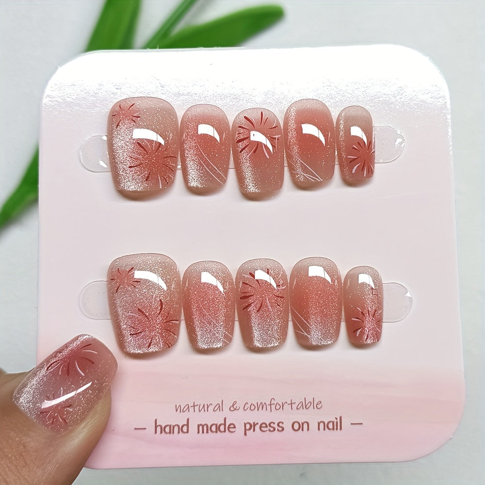 10 Pcs Handmade Glossy Press On Nails Short-T Pink Fake Nails