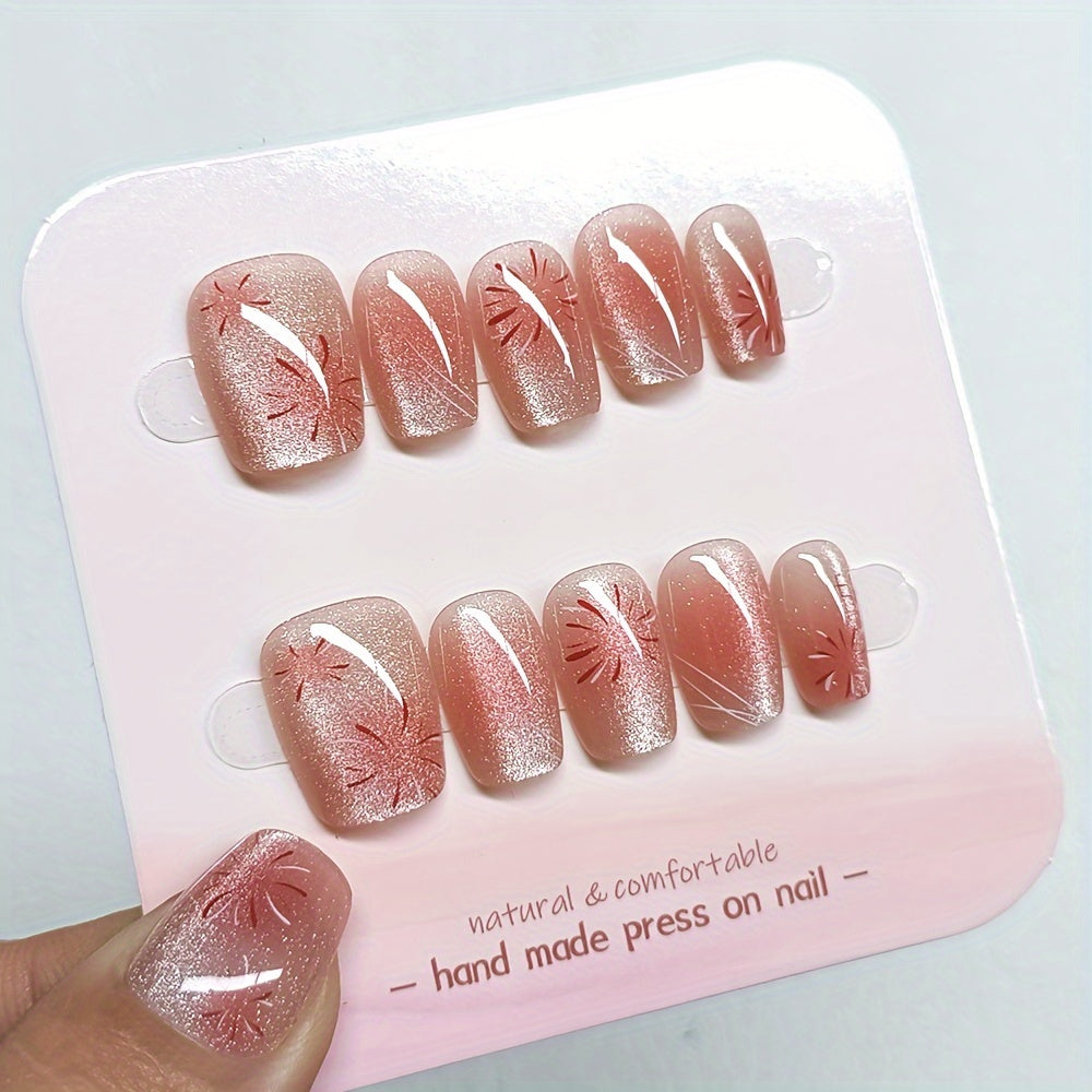 10 Pcs Handmade Glossy Press On Nails Short-T Pink Fake Nails