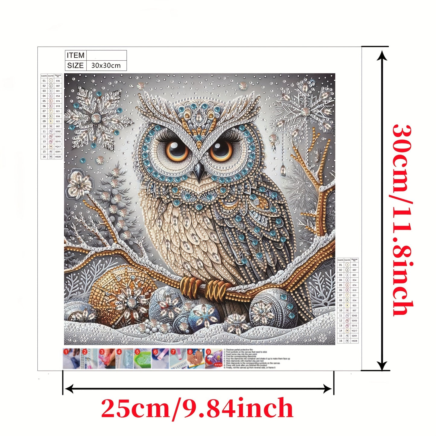 Owl Diamond Painting Kit 30x30cm