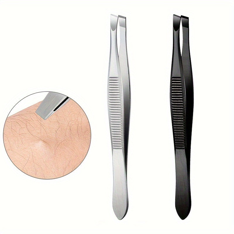 2pcs Precision Stainless Steel Eyebrow Tweezers Set