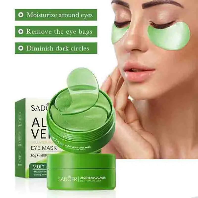 60pcs  Aloe Vera Collagen Eye Mask Anti Dark Circles Eyes Bags Moisturizing