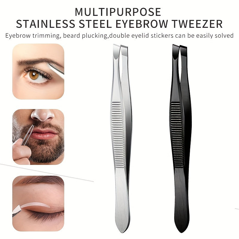 2pcs Precision Stainless Steel Eyebrow Tweezers Set