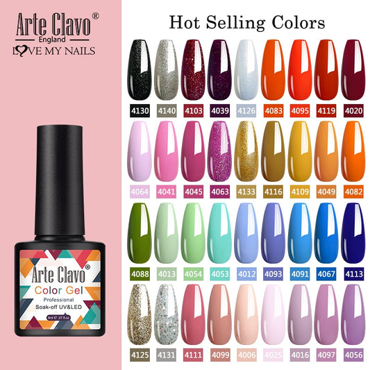 Arte Clavo 8ml Gel Nail Polish Nails Shiny Color Soak Off UV Gel Varnish Semi Permanant UV Gel Nail Art Need Led Lamp Top Coat