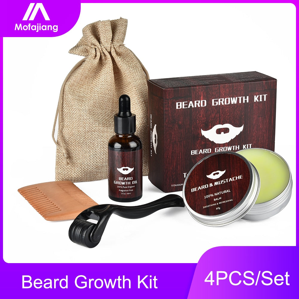 4pcs Beard Growth Oil Kit